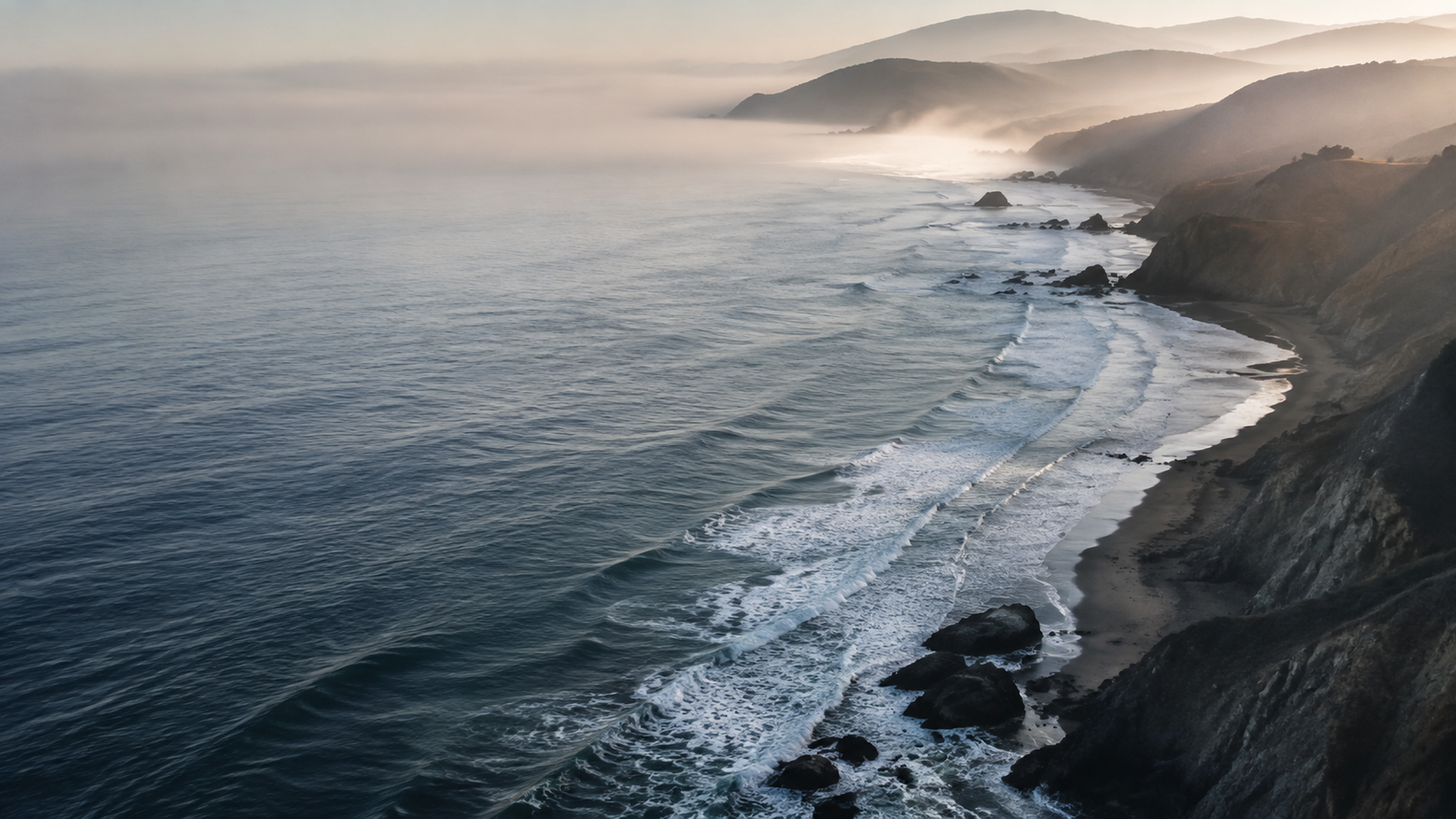 A rugged Northern California coastline at dawn